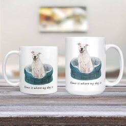 Home is where my dog is American Staffordshire terrier dog mug (Illustrated collection) 13 Home is where my dog is American Staffordshire terrier 11oz and 15oz comparison TV Room