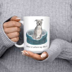 Home is where my dog is American Staffordshire terrier grey dog mug (Illustrated collection) 14 Home is where my dog is American Staffordshire terrier grey 15oz jumper front