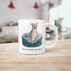 Home is where my dog is American Staffordshire terrier grey dog mug (Illustrated collection) 15 Home is where my dog is American Staffordshire terrier grey handle right kitchen