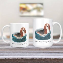 Home is where my dog is Basset Hound dog mug (Illustrated collection) 12 Home is where my dog is Basset Hound 11oz and 15oz comparison TV Room