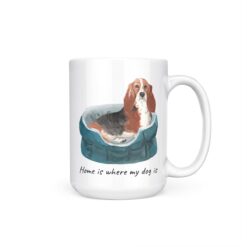 Home is where my dog is Basset Hound dog mug (Illustrated collection) 18 Home is where my dog is Basset Hound 15oz handle right white