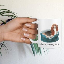 Home is where my dog is Basset Hound dog mug (Illustrated collection) 16 Home is where my dog is Basset Hound hand holding plant