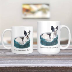 Home is where my dog is Black&white French bulldog dog mug (Illustrated collection) 13 Home is where my dog is Blackwhite French bulldog 11oz and 15oz comparison TV Room
