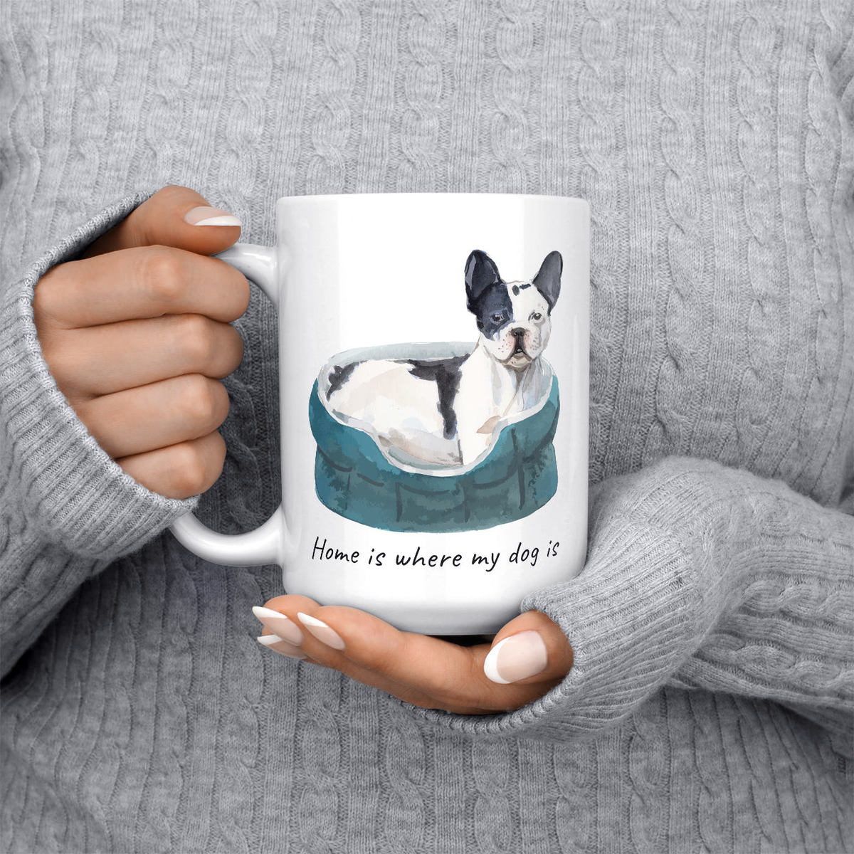 Home is where my dog is Black&white French bulldog dog mug (Illustrated collection) 6 Home is where my dog is Black&white French bulldog dog mug (Illustrated collection) - Image 4