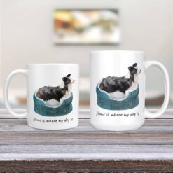 Home is where my dog is Border Collie dog mug (Illustrated collection) 13 Home is where my dog is Border Collie 11oz and 15oz comparison TV Room