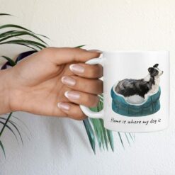 Home is where my dog is Border Collie dog mug (Illustrated collection) 17 Home is where my dog is Border Collie hand holding plant