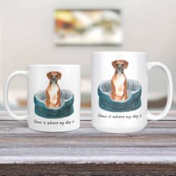 Home is where my dog is Boxer dog mug (Illustrated collection) 13 Home is where my dog is Boxer 11oz and 15oz comparison TV Room
