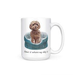 Home is where my dog is Brown Cockapoo dog mug (Illustrated collection) 19 Home is where my dog is Brown Cockapoo 15oz handle right white