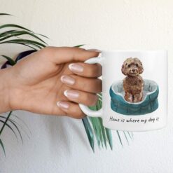 Home is where my dog is Brown Cockapoo dog mug (Illustrated collection) 17 Home is where my dog is Brown Cockapoo hand holding plant