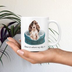 Home is where my dog is Brown Cocker Spaniel dog mug (Illustrated collection) 12 Home is where my dog is Brown Cocker Spaniel mug in hand plant