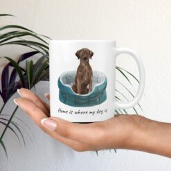Home is where my dog is Brown Labrador retriever mug in hand plant