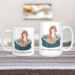 Home is where my dog is Cavapoo dog mug (Illustrated collection) 13 Home is where my dog is Cavapoo 11oz and 15oz comparison TV Room