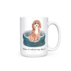 Home is where my dog is Cavapoo dog mug (Illustrated collection) 19 Home is where my dog is Cavapoo 15oz handle right white