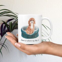 Home is where my dog is Cavapoo dog mug (Illustrated collection) 12 Home is where my dog is Cavapoo mug in hand plant