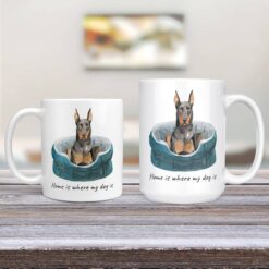 Home is where my dog is Doberman dog mug (Illustrated collection) 13 Home is where my dog is Doberman 11oz and 15oz comparison TV Room