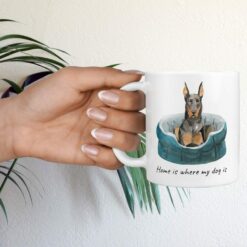 Home is where my dog is Doberman dog mug (Illustrated collection) 17 Home is where my dog is Doberman hand holding plant