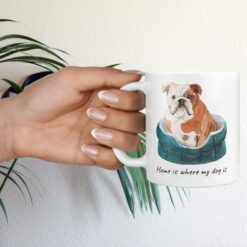 Home is where my dog is English Bulldog dog mug (Illustrated collection) 17 Home is where my dog is English Bulldog hand holding plant