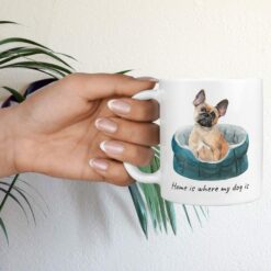 Home is where my dog is French Bulldog dog mug (Illustrated collection) 17 Home is where my dog is French Bulldog hand holding plant
