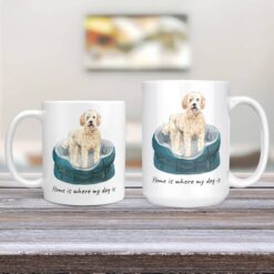 Home is where my dog is Golden Doodle dog mug (Illustrated collection) 13 Home is where my dog is Golden Doodle 11oz and 15oz comparison TV Room