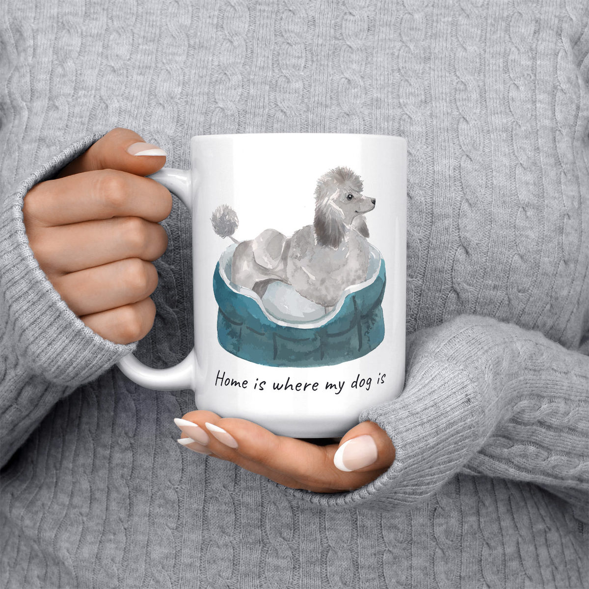 Home is where my dog is Grey Poodle dog mug (Illustrated collection) 6 Home is where my dog is Grey Poodle dog mug (Illustrated collection) - Image 4