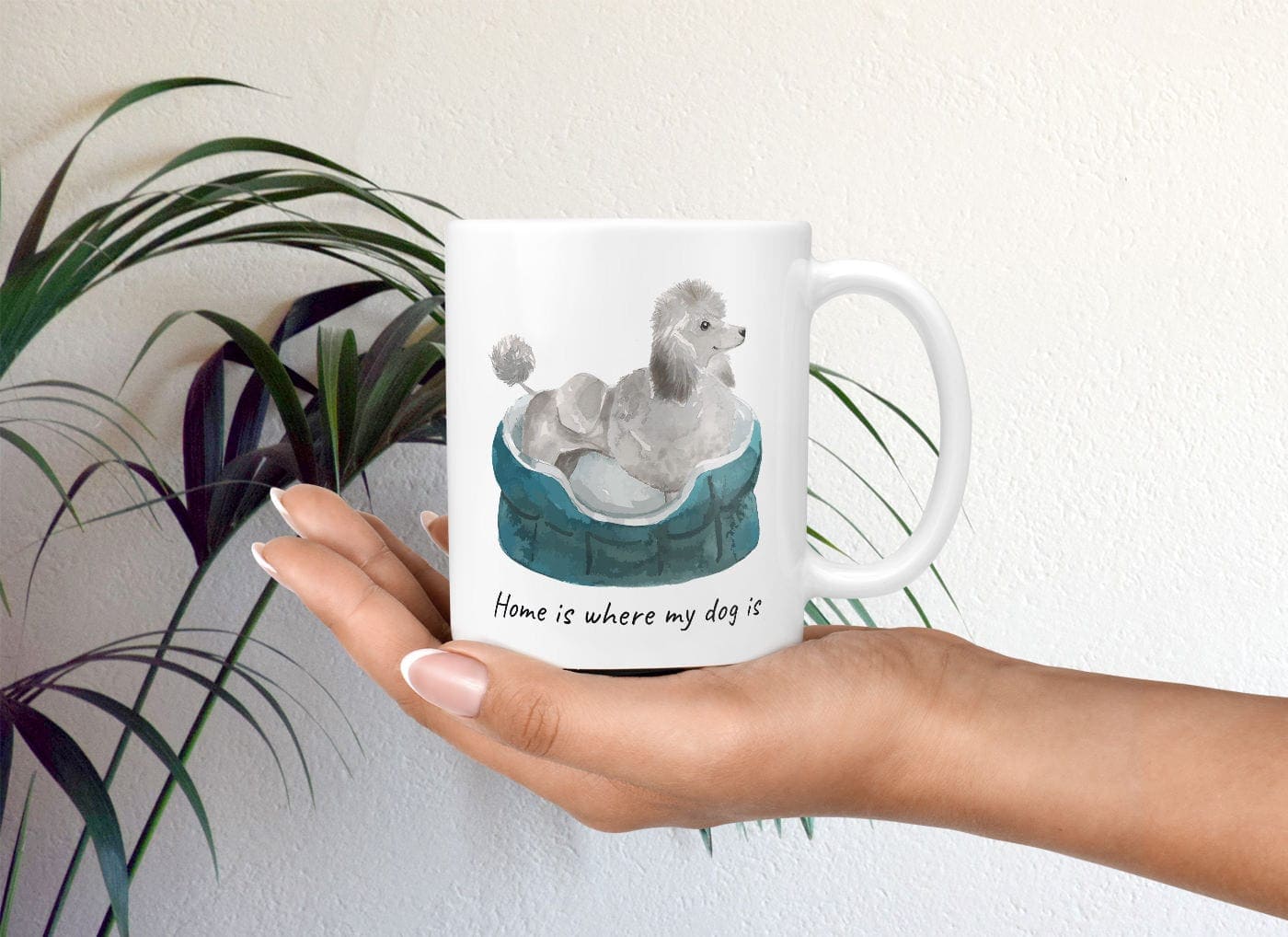 Home is where my dog is Grey Poodle dog mug (Illustrated collection) 4 Home is where my dog is Grey Poodle dog mug (Illustrated collection) - Image 2