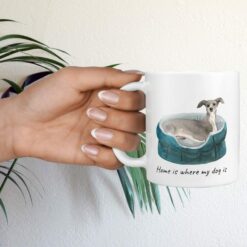 Home is where my dog is Italian greyhound dog mug (Illustrated collection) 17 Home is where my dog is Italian greyhound hand holding plant