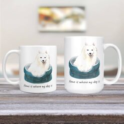 Home is where my dog is Japanese Spitz dog mug (Illustrated collection) 13 Home is where my dog is Japanese Spitz 11oz and 15oz comparison TV Room