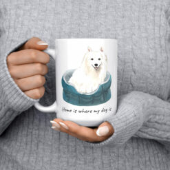 Home is where my dog is Japanese Spitz dog mug (Illustrated collection) 14 Home is where my dog is Japanese Spitz 15oz jumper front