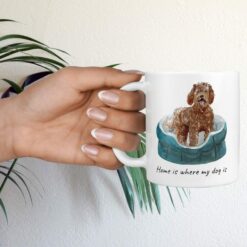 Home is where my dog is Labradoodle dog mug (Illustrated collection) 17 Home is where my dog is Labradoodle hand holding plant