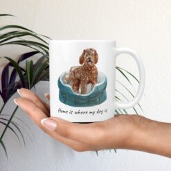 Home is where my dog is Labradoodle dog mug (Illustrated collection) 12 Home is where my dog is Labradoodle mug in hand plant