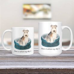 Home is where my dog is Lakeland Terrier dog mug (Illustrated collection) 13 Home is where my dog is Lakeland Terrier 11oz and 15oz comparison TV Room