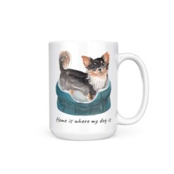 Home is where my dog is Long Haired Chihuahua dog mug (Illustrated collection) 19 Home is where my dog is Long Haired Chihuahua 15oz handle right white