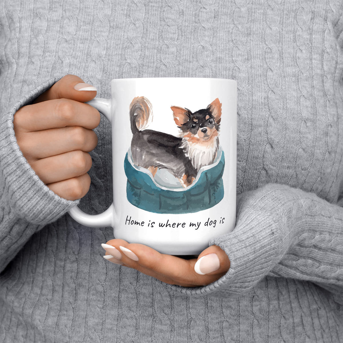 Home is where my dog is Long Haired Chihuahua dog mug (Illustrated collection) 6 Home is where my dog is Long Haired Chihuahua dog mug (Illustrated collection) - Image 4