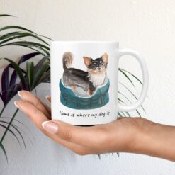 Home is where my dog is Long Haired Chihuahua dog mug (Illustrated collection) 12 Home is where my dog is Long Haired Chihuahua mug in hand plant