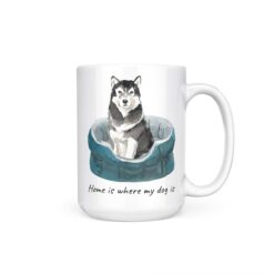 Home is where my dog is Malamute 15oz handle right white