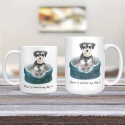 Home is where my dog is Miniature Schnauzer dog mug (Illustrated collection) 13 Home is where my dog is Miniature Schnauzer 11oz and 15oz comparison TV Room