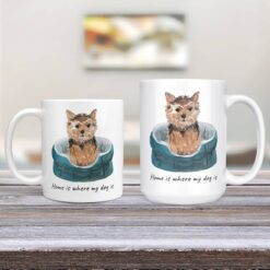 Home is where my dog is Norfolk Terrier dog mug (Illustrated collection) 13 Home is where my dog is Norfolk Terrier 11oz and 15oz comparison TV Room