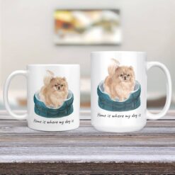 Home is where my dog is Pomeranian dog mug (Illustrated collection) 13 Home is where my dog is Pomeranian 11oz and 15oz comparison TV Room