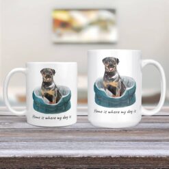 Home is where my dog is Rottweiler dog mug (Illustrated collection) 13 Home is where my dog is Rottweiler 11oz and 15oz comparison TV Room