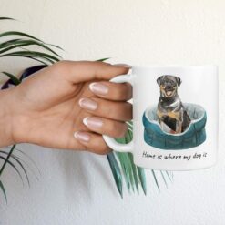 Home is where my dog is Rottweiler dog mug (Illustrated collection) 17 Home is where my dog is Rottweiler hand holding plant