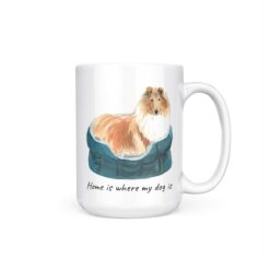 Home is where my dog is Rough Collie dog mug (Illustrated collection) 19 Home is where my dog is Rough Collie 15oz handle right white