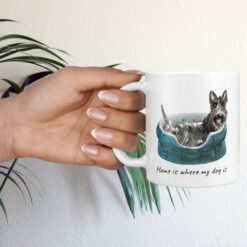 Home is where my dog is Scottish Terrier dog mug (Illustrated collection) 17 Home is where my dog is Scottish Terrier hand holding plant