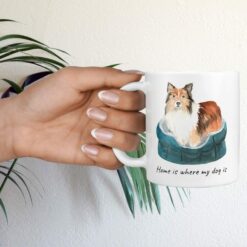 Home is where my dog is Shetland Sheepdog dog mug (Illustrated collection) 17 Home is where my dog is Shetland Sheepdog hand holding plant