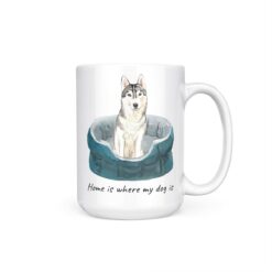 Home is where my dog is Siberian Husky 15oz handle right white