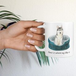 Home is where my dog is Siberian Husky hand holding plant