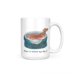 Home is where my dog is Tan Dachshund dog mug (Illustrated collection) 19 Home is where my dog is Tan Dachshund 15oz handle right white