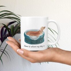 Home is where my dog is Tan Dachshund dog mug (Illustrated collection) 12 Home is where my dog is Tan Dachshund mug in hand plant