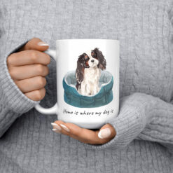 Home is where my dog is Tri colour King Charles Spaniel 15oz jumper front