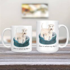 Home is where my dog is Wheaten Terrier dog mug (Illustrated collection) 13 Home is where my dog is Wheaten Terrier 11oz and 15oz comparison TV Room