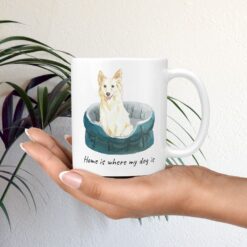 Home is where my dog is White Collie mug in hand plant